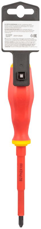 Отвертка изолированная 1000В CrV сталь прорезинен. ручка 6.5х100мм РН2 FIT 55894