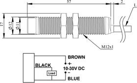 Датчик индуктивный (PNP-НЗ) кабель 2мх4мм 400Гц) выступающий 10-30В DC IP67 EMAS SIM12NM1RC2