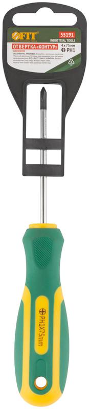 Отвертка "Контур" CrV сталь прорезиненная ручка 4х75мм РН1 FIT 55191