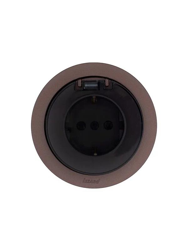 Розетка 1-м СП OSEN с заземл. с крышкой ПБТ механизм шоколад LEZARD 743-7388-123B