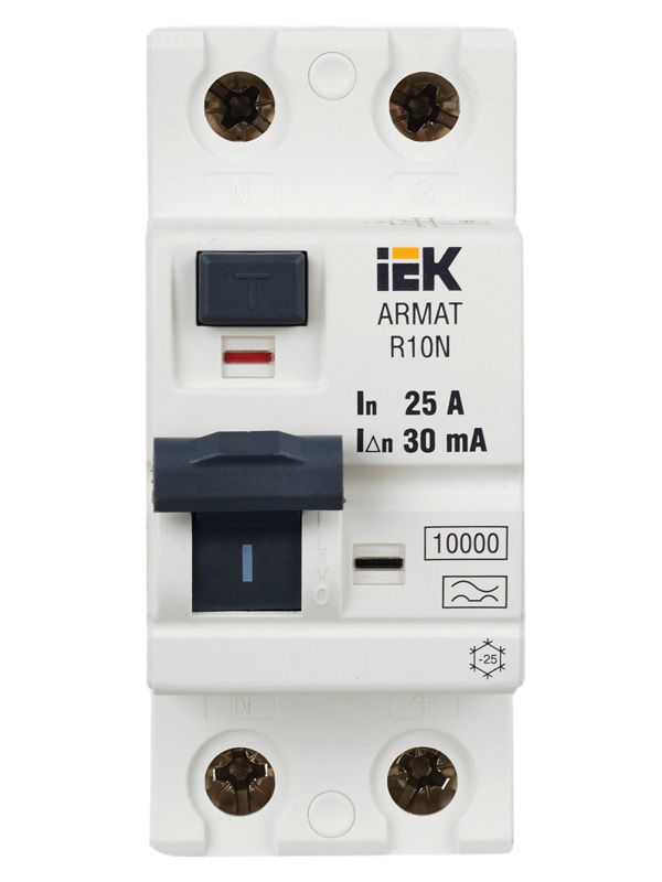Выключатель дифференциального тока (УЗО) 2п 25А 30мА тип A ВДТ R10N ARMAT IEK AR-R10N-2-025A030