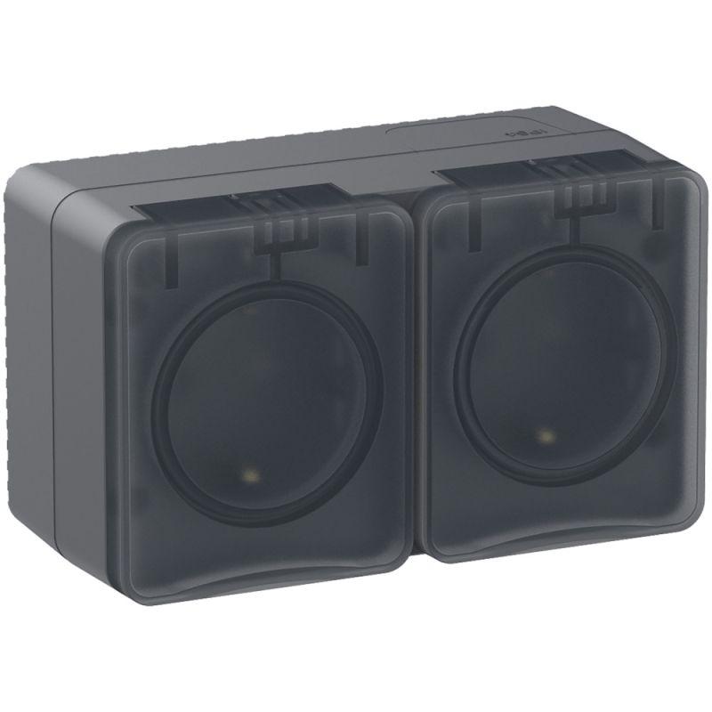 Розетка 2-м ОП AtlasDesign PROFI 16А IP54 заземл. защ. шторки антрацит SE ATN544026