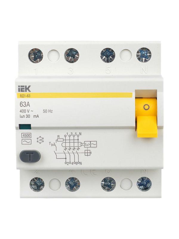 Выключатель дифференциального тока (УЗО) 4п 63А 30мА тип AC ВД1-63 KARAT IEK MDV10-4-063-030