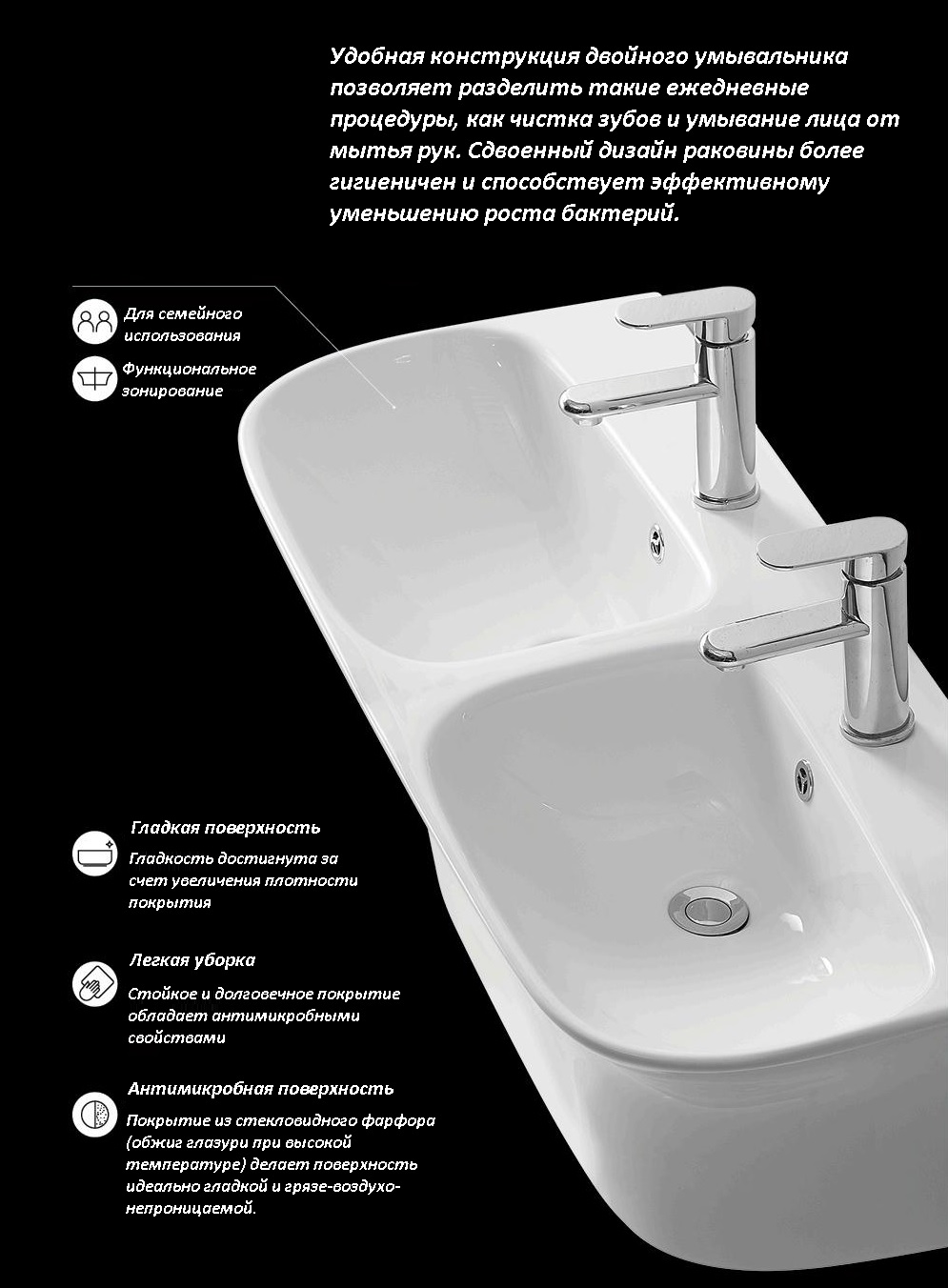 Раковина Double COMO (750х400х300) двойная подвесная Ceruttispa