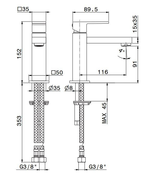 Однорычажный смеситель для раковины FUTURA, без донного клапана 3/8, хром