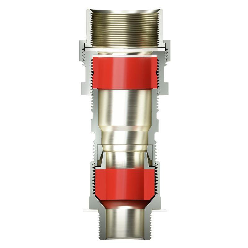 Ввод кабельный взрывозащ. серии КАС для бронир. кабеля М20х1.5 D5.8-12мм D9-17мм присоединительная резьба М25х1.5 IP66/68 никелир. латунь DKC KAC2M3MHK