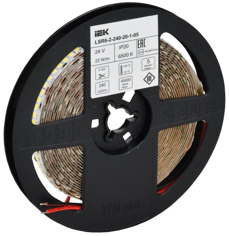 Лента светодиодная 2835-240LED 22Вт/м IP20 10мм 24В 6500К (уп.5м) IEK LSR6-2-240-20-1-05