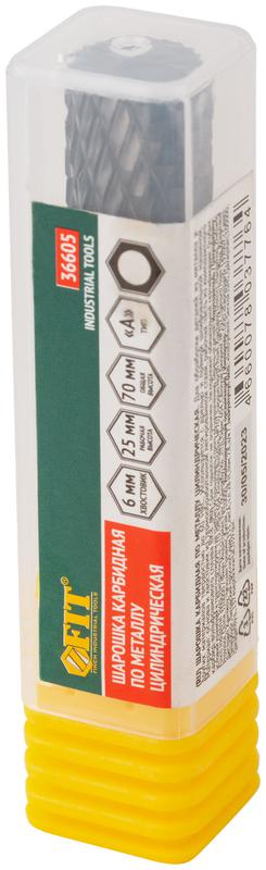 Шарошка карбидная штифт 6мм тип "А" цилиндрическая 12х25х70мм FIT 36605