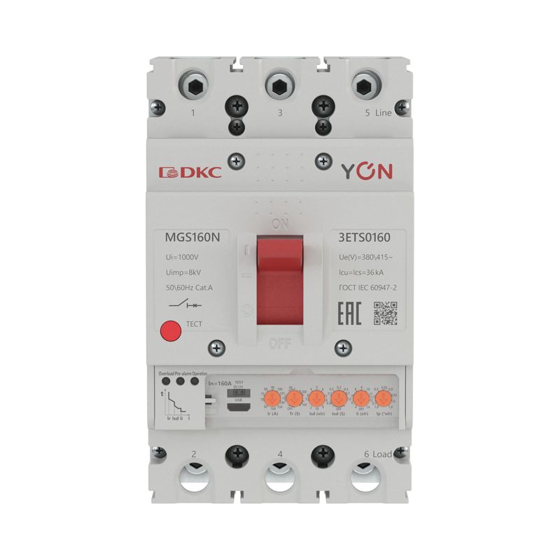 Выключатель автоматический в литом корпусе MGS160N 3P 63-160А 36кА с электронным расцепителем ETS YON MGS160N-3ETS0160