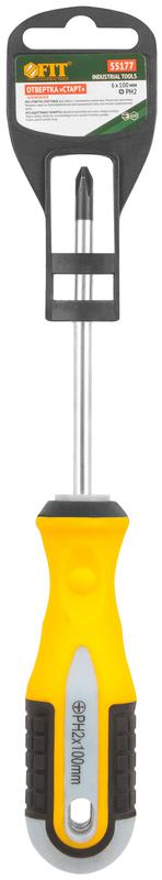 Отвертка "Старт" CrV сталь прорезиненная ручка 6х100мм РН2 FIT 55177