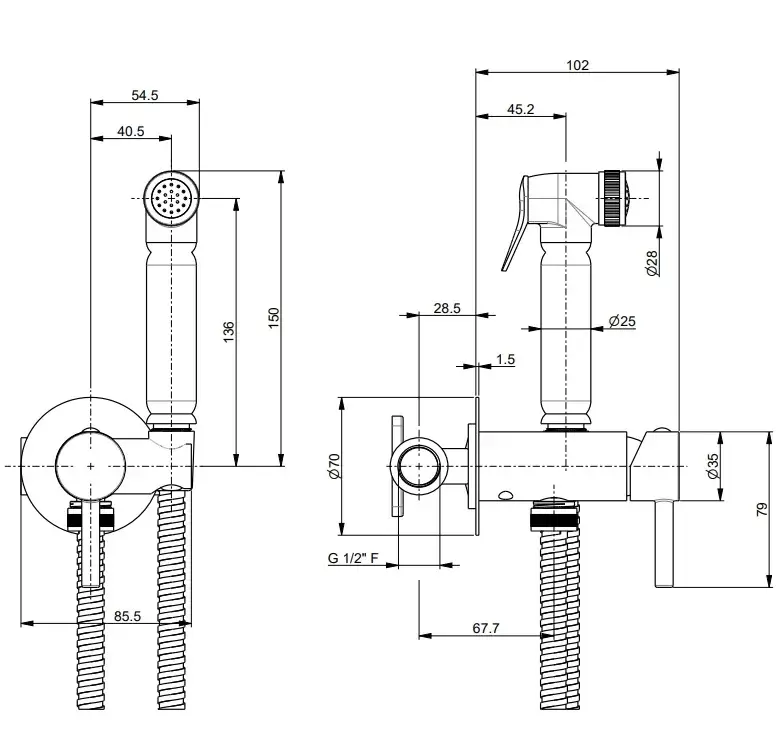Смеситель с гигиеническим душем NOTA  встроенного монтажа, хром
