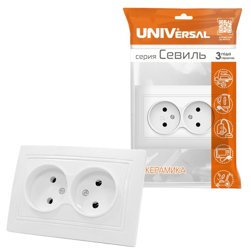 Розетка 2-м СП Севиль 16А IP20 без заземл. бел. UNIVersal С0102