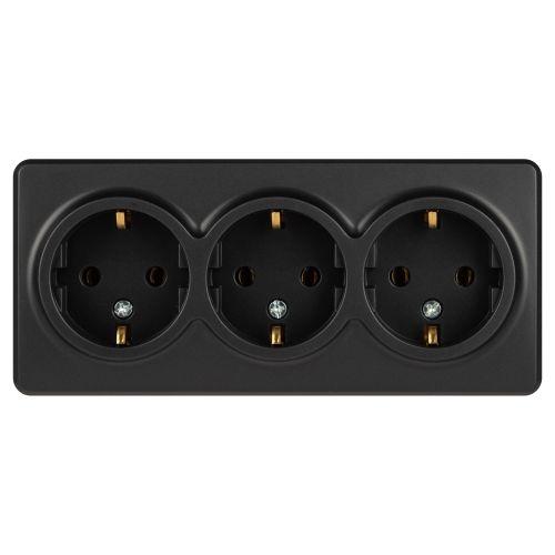 Розетка 3-м ОП Эксперт 11-2208-05 16А IP20 250В 3х2P+E Schuko с заземл. антрацит Эра Б0063007