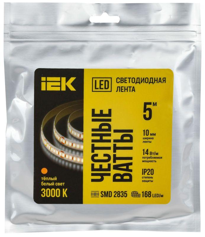 Лента светодиодная 2835-168LED 14Вт/м IP20 10мм 24В 3000К (уп.5м) IEK LSR6-1-168-20-1-05
