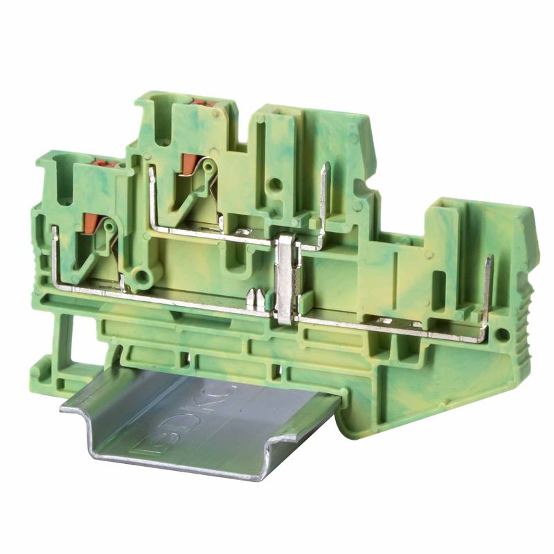 Клемма заземления двухуровневая под вставной штекер зажим push-in; 4 точки подключения; 2.5кв.мм DKC VPRTT-2.5-2P-PE