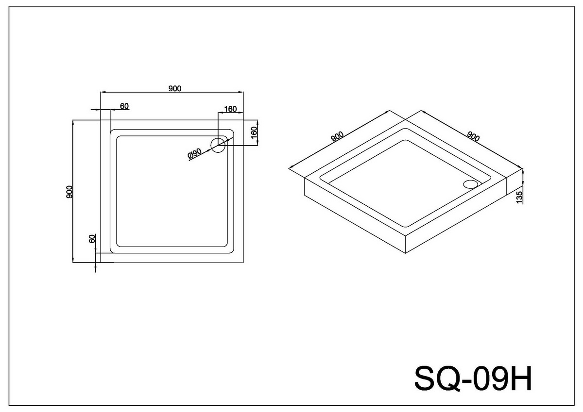 Поддон для душа Black&White SQ-09H