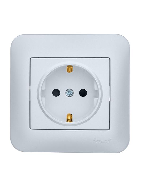 Розетка 1-м СП ASTI 16А IP20 с заземл. защ. шторки термопласт в сборе жемчуж./бел. перламутр. LEZARD 7081-3030-124B