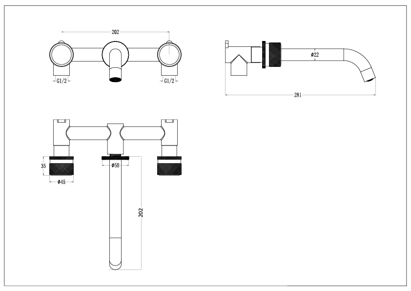 Смеситель из стены STICK SPIRALE на 3 отв. CHROME