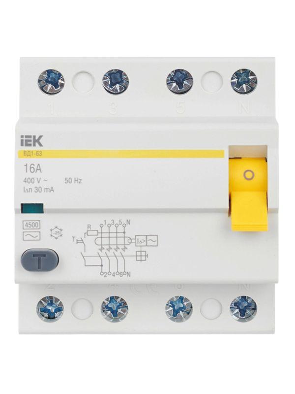 Выключатель дифференциального тока (УЗО) 4п 16А 30мА тип AC ВД1-63 KARAT IEK MDV10-4-016-030