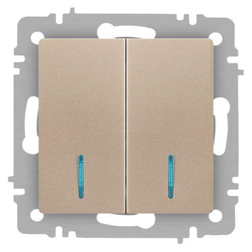 Выключатель 2-кл. СП Accent 6-105-04 10А IP20 250В с подсветкой AL/CU шампань Intro Б0063513