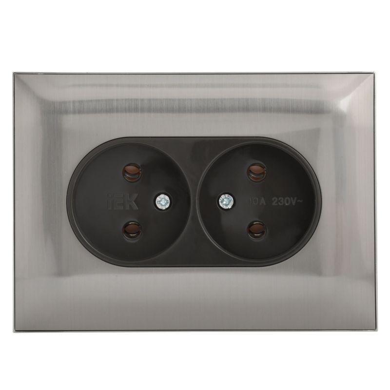 Розетка 2-м SKANDY 10А без заземл. без защ. шторок в сборе SK-R10N никель IEK SK-R20-10-K50-F