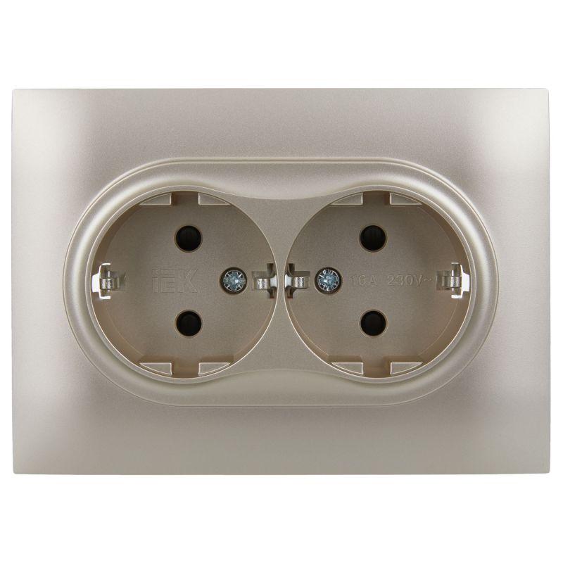 Розетка 2-м SKANDY 16А с заземл. защ. шторки в сборе SK-R07Sh шампань IEK SK-R24-16-K37-F