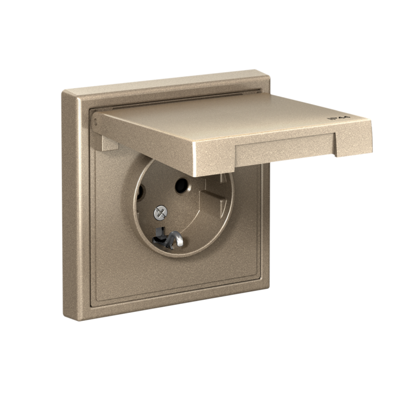 Розетка ArtGallery 16А IP44 с заземл. со шторками с крышкой механизм шампань SE GAL440546