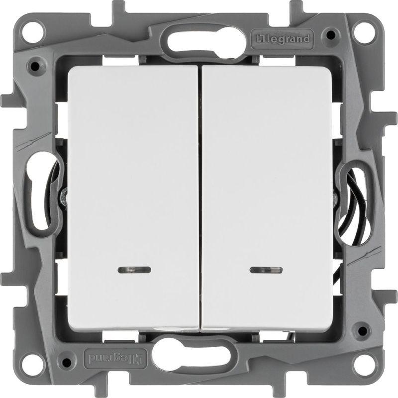 Выключатель 2-кл. СП Etika 10А IP20 250В 10AX с подсветкой/индикацией безвинтов. зажимы механизм бел. IEK 672204