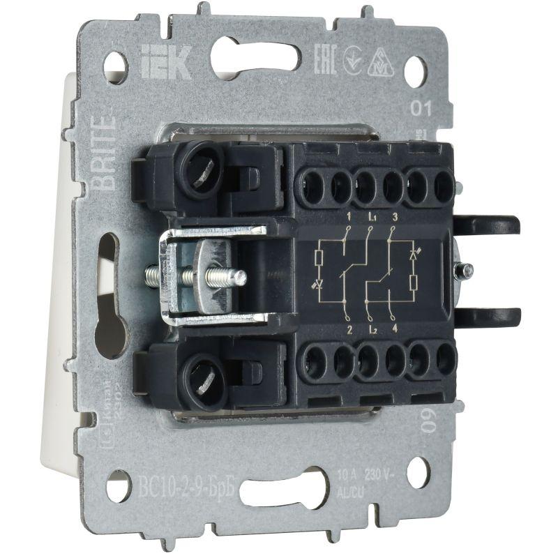 Выключатель 2-кл. BRITE 10А ВС10-2-9-БрБ для отелей с индик. механизм бел. IEK BR-V20-2-10-K01