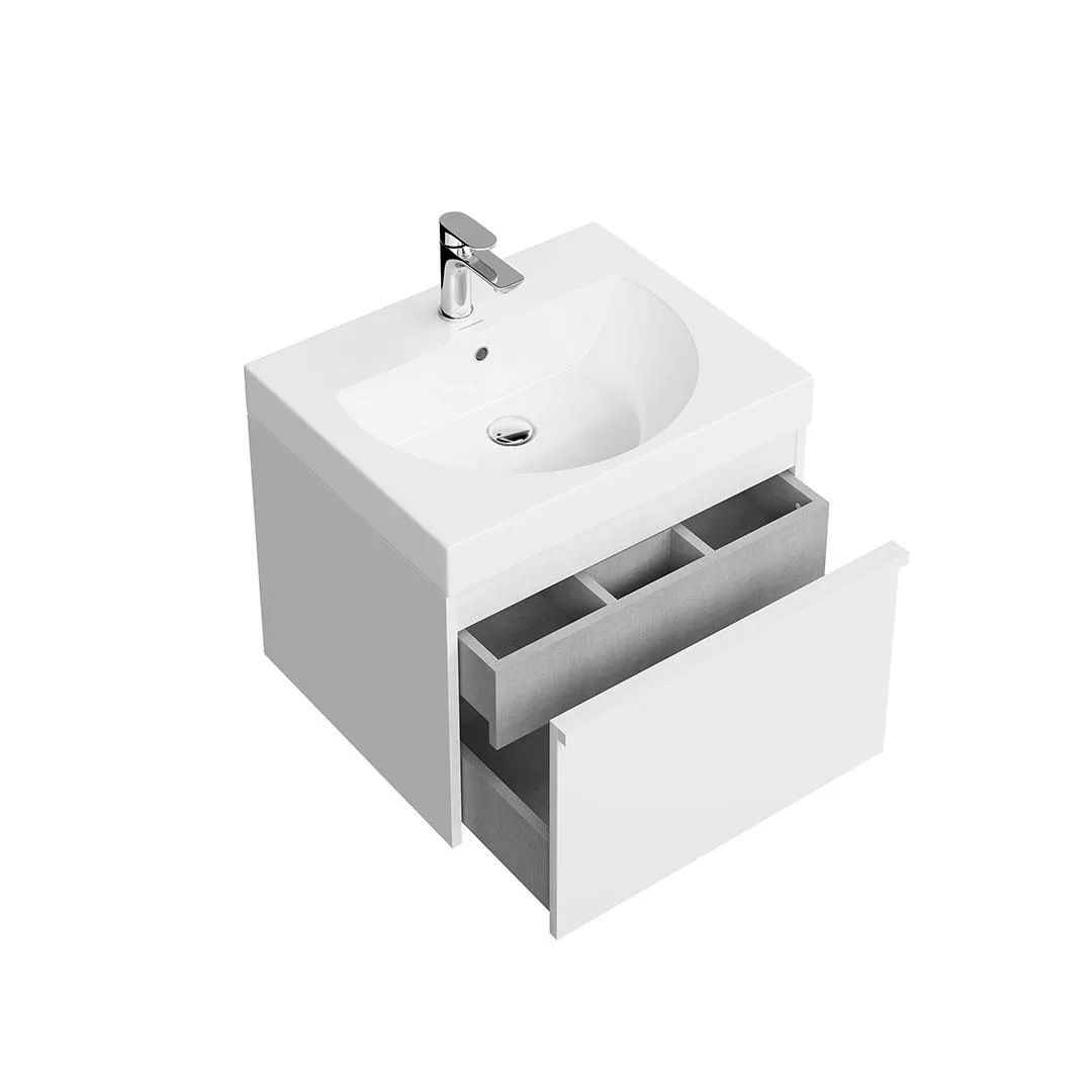 Тумба MODULA подвесная 60 с ящиком 1+1, белая глянцевая