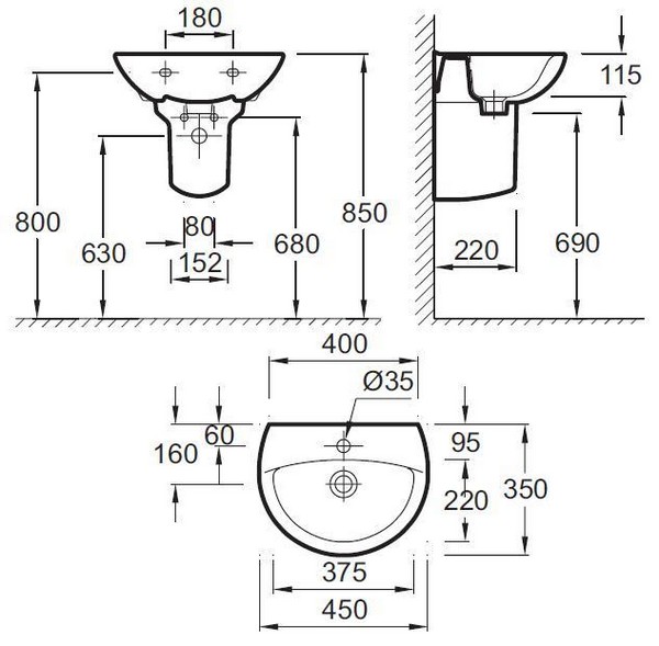 Раковина Jacob Delafon Odeon E4152-00 45 см