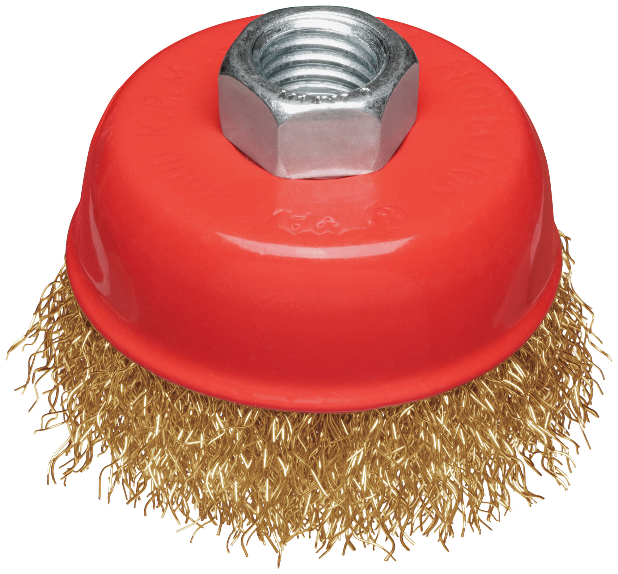 Корщетка-чашка, гайка М14, стальная латунированная волнистая проволока  65 мм, блистер