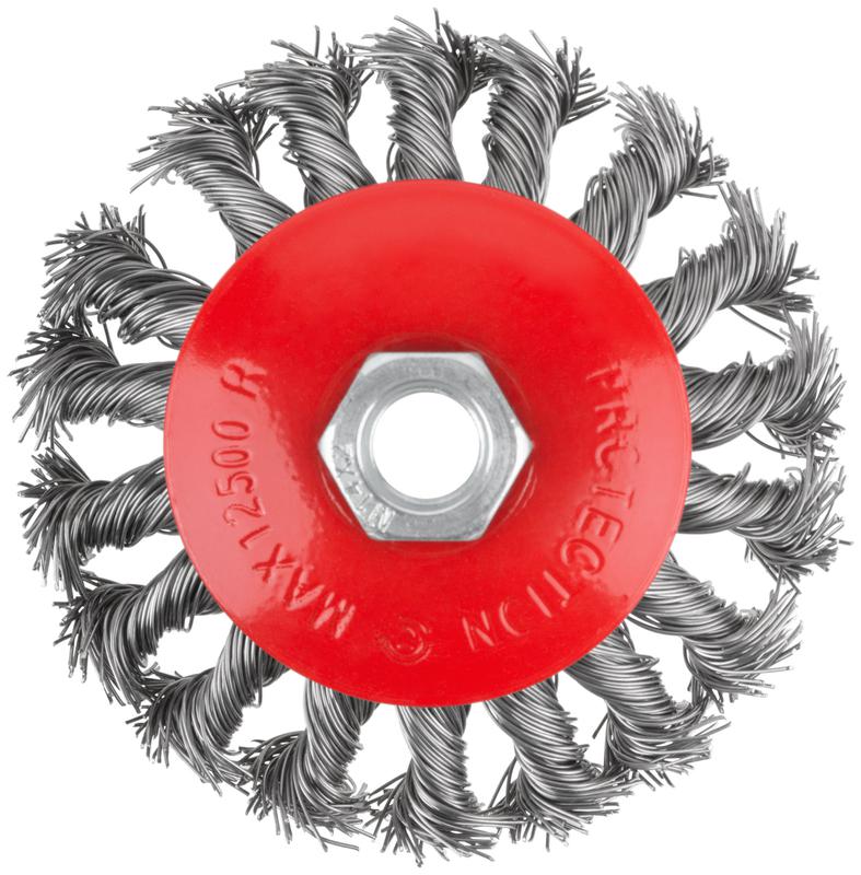Корщетка-колесо с наклоном гайка М14 стальная витая проволока 100мм КУРС 39033