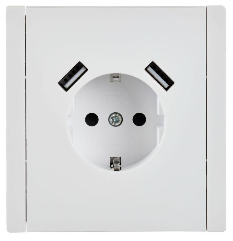 Розетка FORTE&PIANO 16А USB A+A 3.1А FP245 с заземл. защ.шторки винт. крепл. бел. IEK FP-R14-16-U21-D31-K01