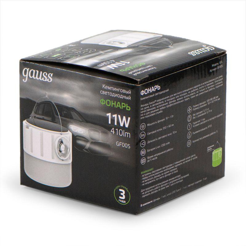 Фонарь аккумуляторный кемпинговый GFL005 11Вт 410лм Li-ion 1200мА.ч Solar LED GAUSS GF005
