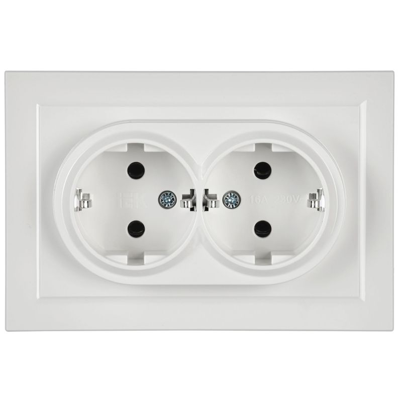 Розетка 2-м СП BRITE РС12-3-БрБ 16А в сборе с заземл. без защ. шторок бел. IEK BR-R21-16-K01-F