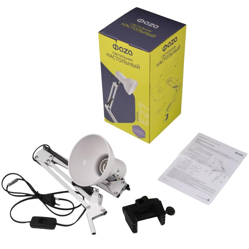 Светильник настольный TBL-01 под лампу Е27 на струбцине бел. ФАZА 5046214