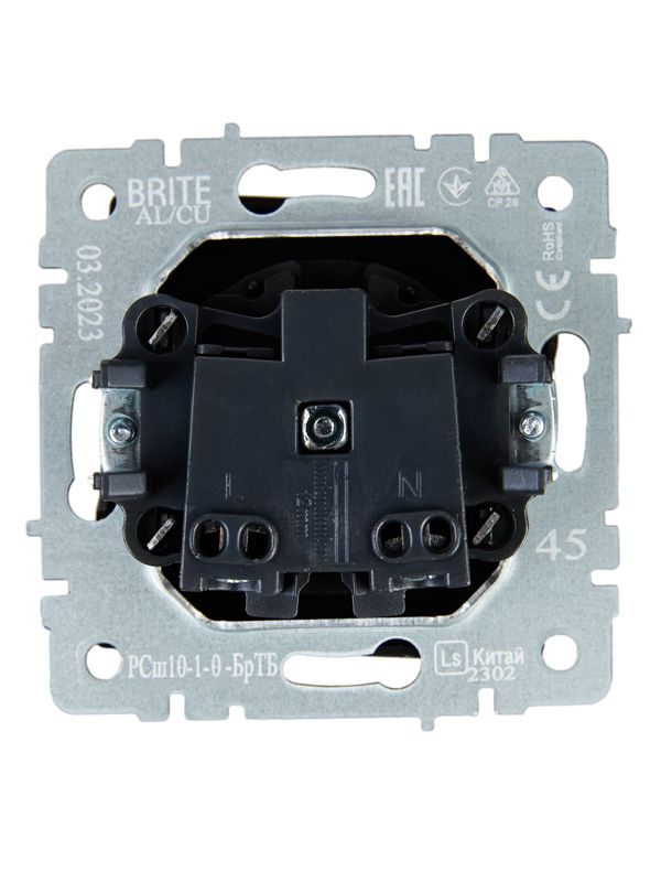Розетка 1-м СП BRITE РС10-1-0-БрТБ 10А без заземл. без защ. шторок механизм бронза IEK BR-R10-10-K45