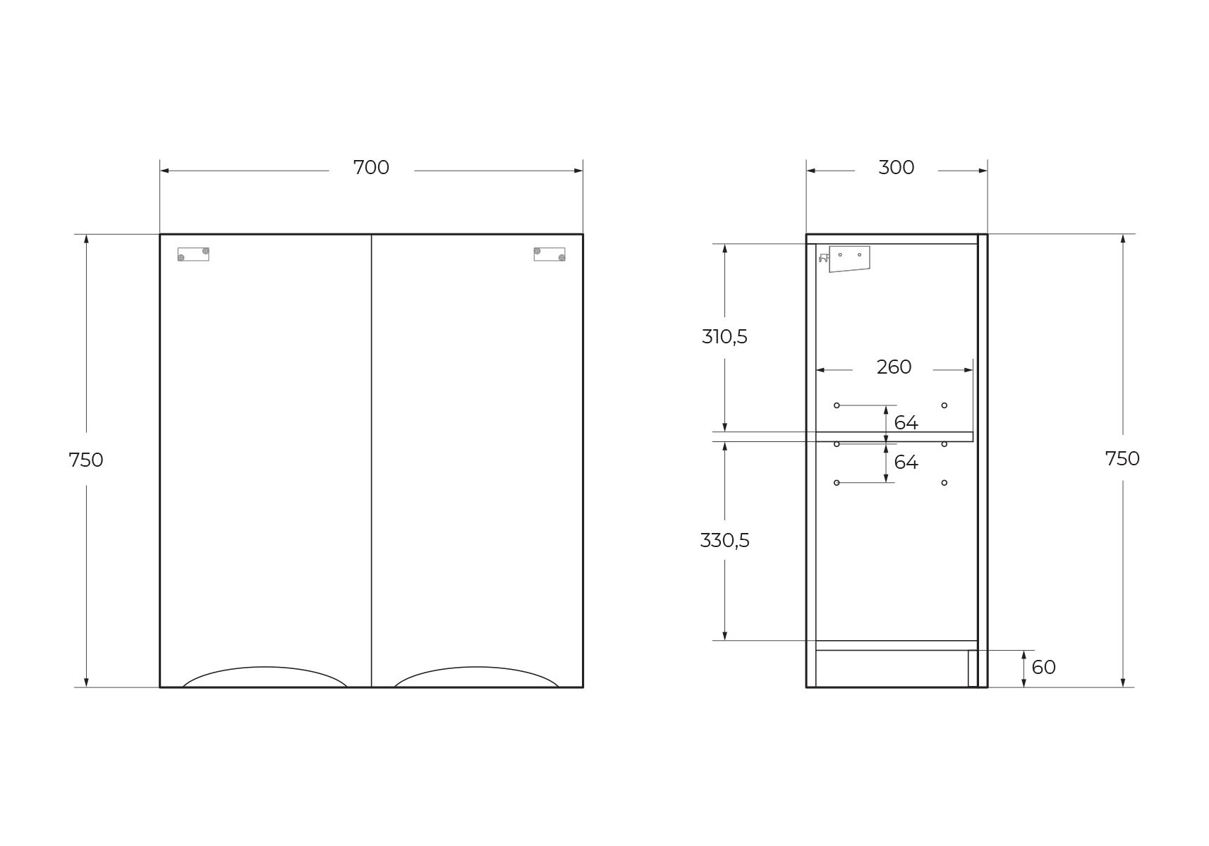 Шкаф подвесной BelBagno FLY-MARINO-700-2A-SC-RW-P