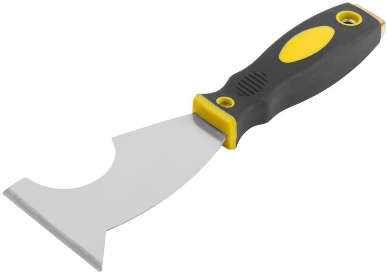 Шпательмногофункциональный профи толщ. лезв. 1мм двухкомп. ручка сметал. бойком усил. сталь 75мм FIT 06678