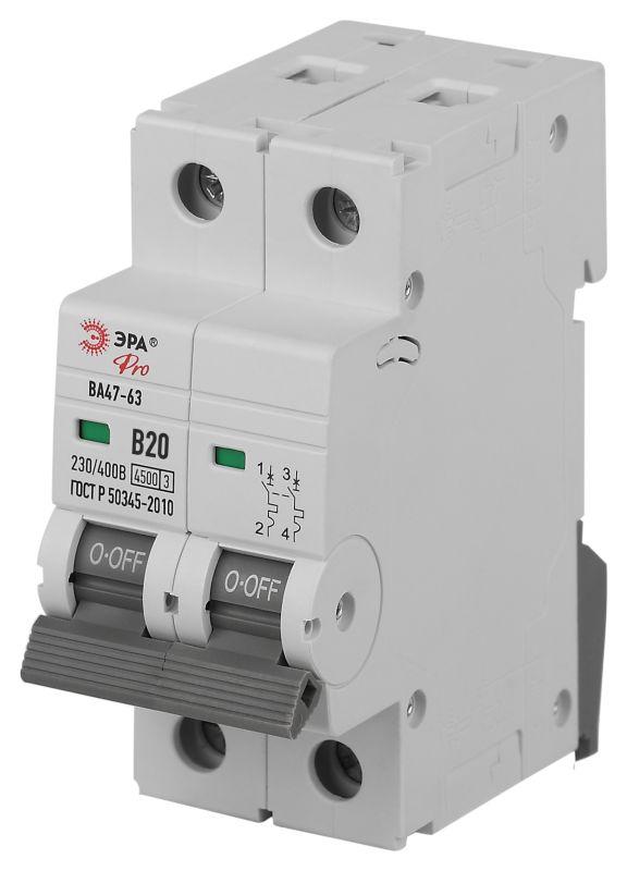 Выключатель автоматический 2п B 20А 4.5кА ВА47-63 PRO ЭРА Б0059380