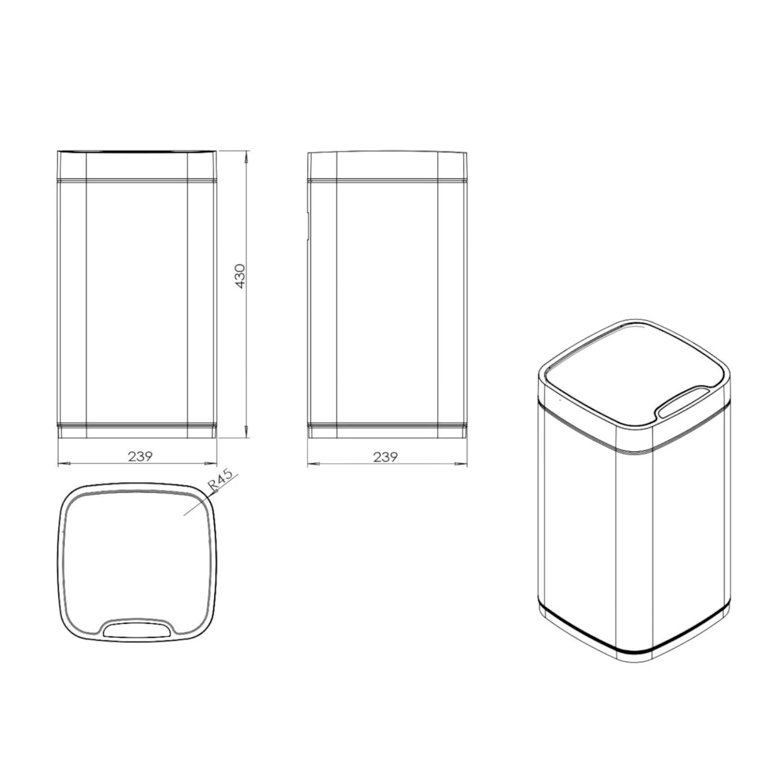 Сенсорное ведро JAVA S-883B-12O, 12 литров