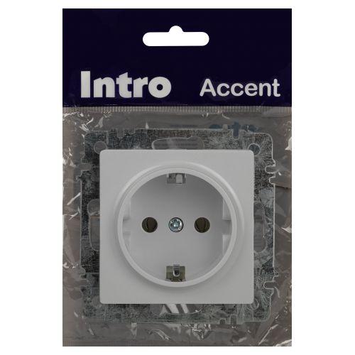 Розетка 1-м СП Accent 6-202-01 16А IP20 250В 2P+E Schuko AL/CU бел. Intro Б0063678