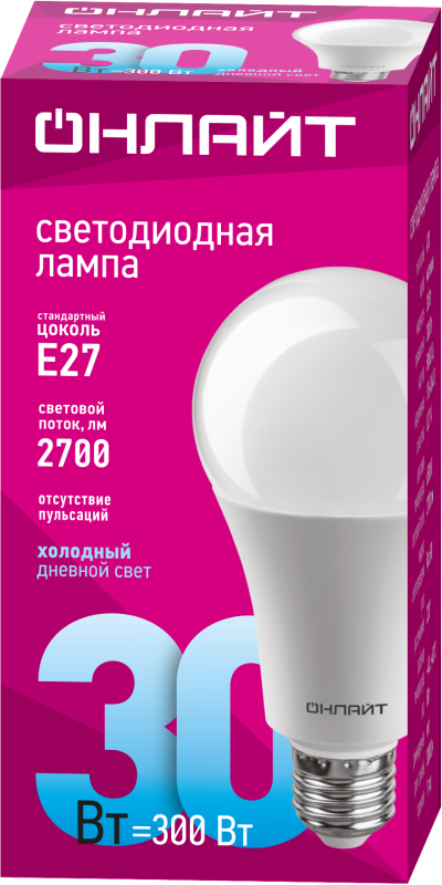 Лампа светодиодная 61 972 OLL-A70-30-230-6.5K-E27 30Вт ОНЛАЙТ 61972