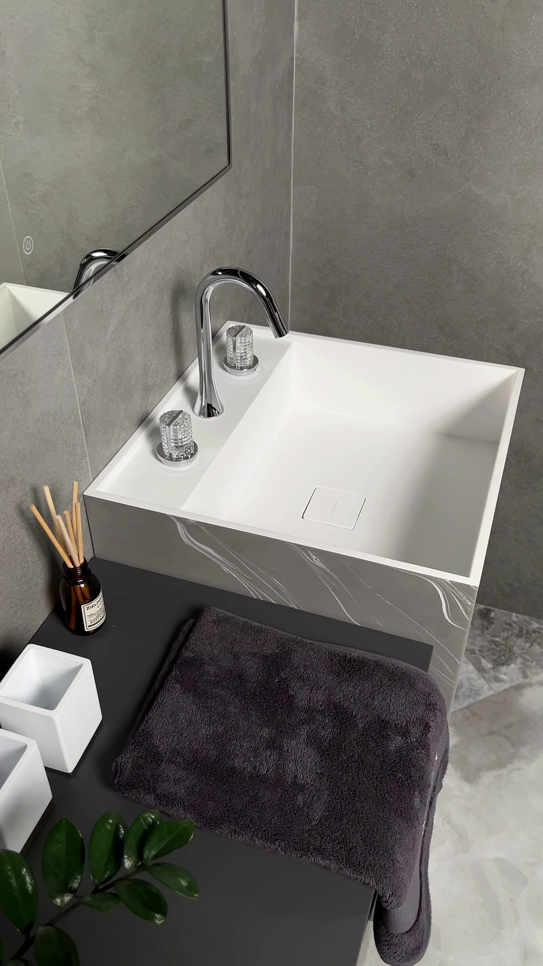 Раковина напольная Cube Corian 480*480*850 Matt White