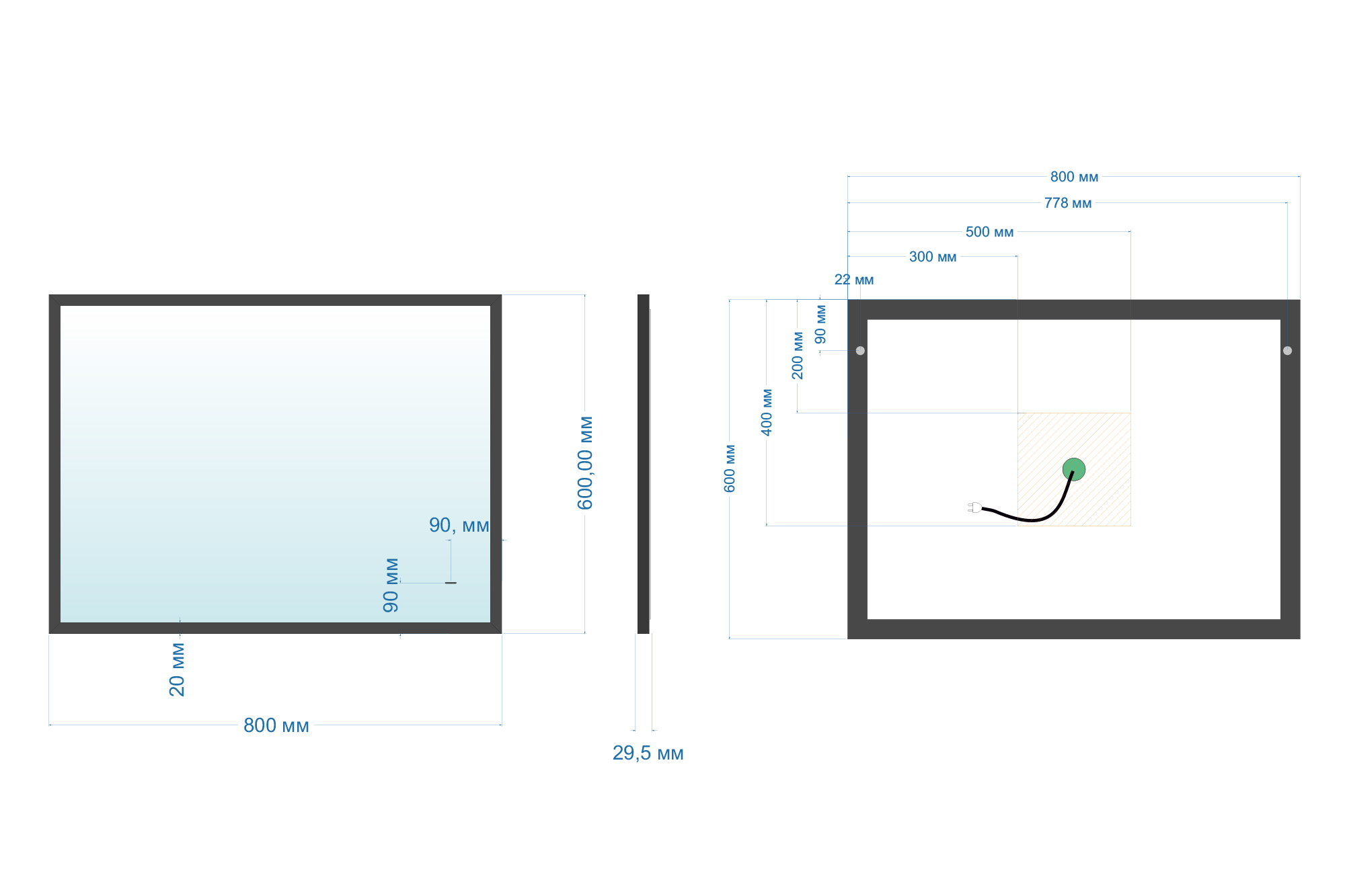 Зеркало ABBER See AG6110SCL-0.8 с подсветкой, бесконтактный выключатель, диммер, черный