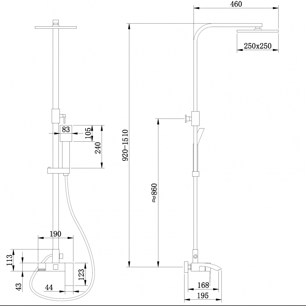 Душевая стойка ABBER Wasserfall AF8616SPL с изливом, сатин
