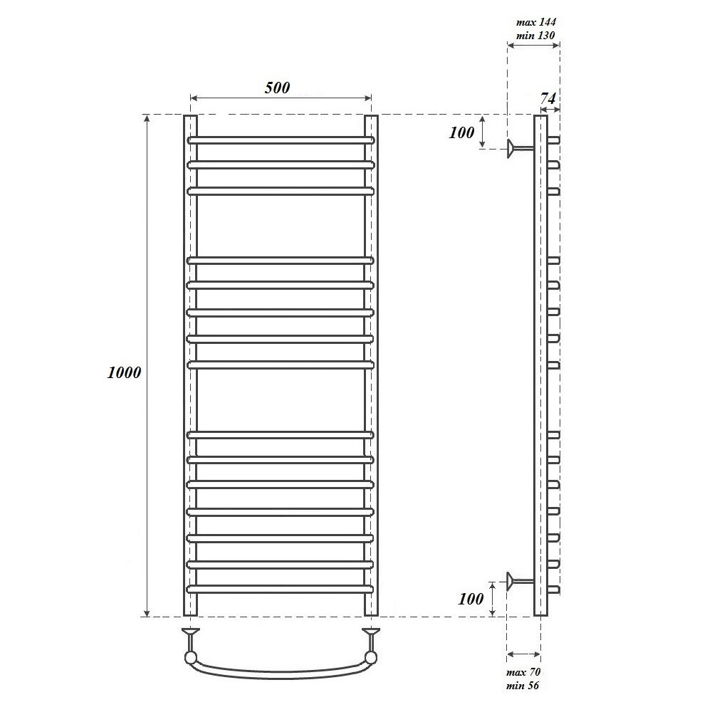 Полотенцесушитель водяной Point Альфа PN05150S П15 500x1000, хром