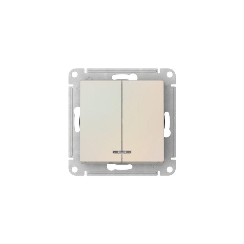 Выключатель 2-кл. AtlasDesign (сх. 5а) 10AX с подсветкой быстрозажим. клем. механизм жемчуж. SE ATN000453S