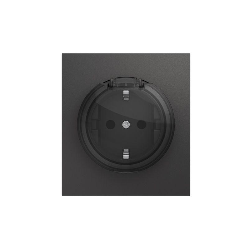 Розетка 1-м СП STRONG 16А с заземл. защ. шторки и крышкой графит Kranz KR-78-0702-6